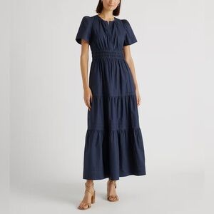 QUINCE 100% Organic Cotton Poplin Tiered Maxi Dress NAVY